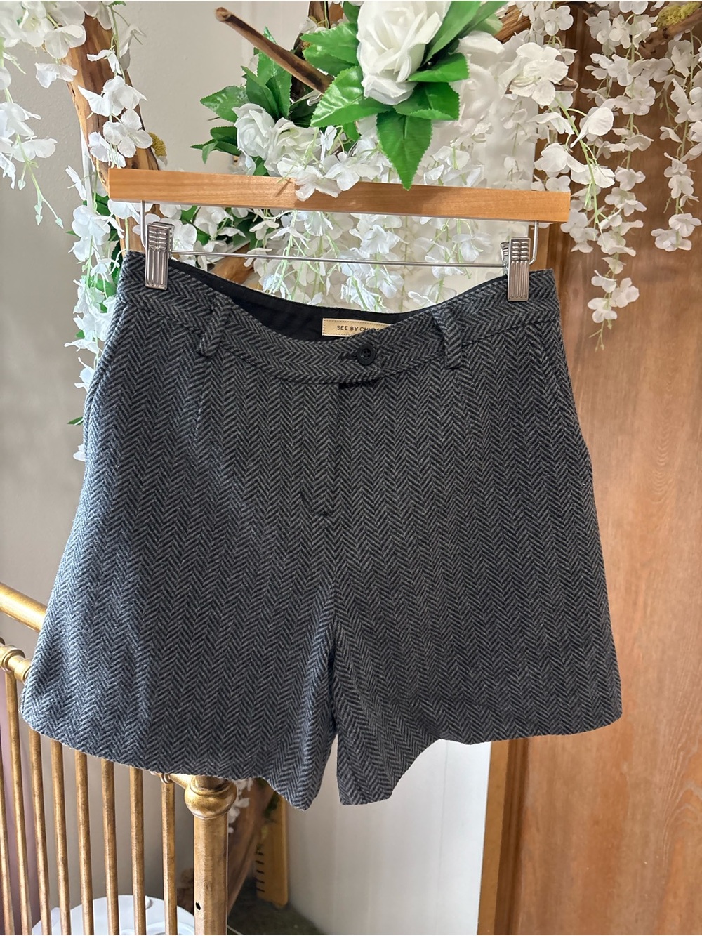See By Chloe Gray Herringbone Women's Shorts